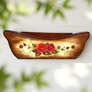 Vintage Wall Pocket, Handmade Hand Painted, Entryway Mail Key Catchall Storage Holder, Rustic Country Cottage Farmhouse Wall Hanging Decor