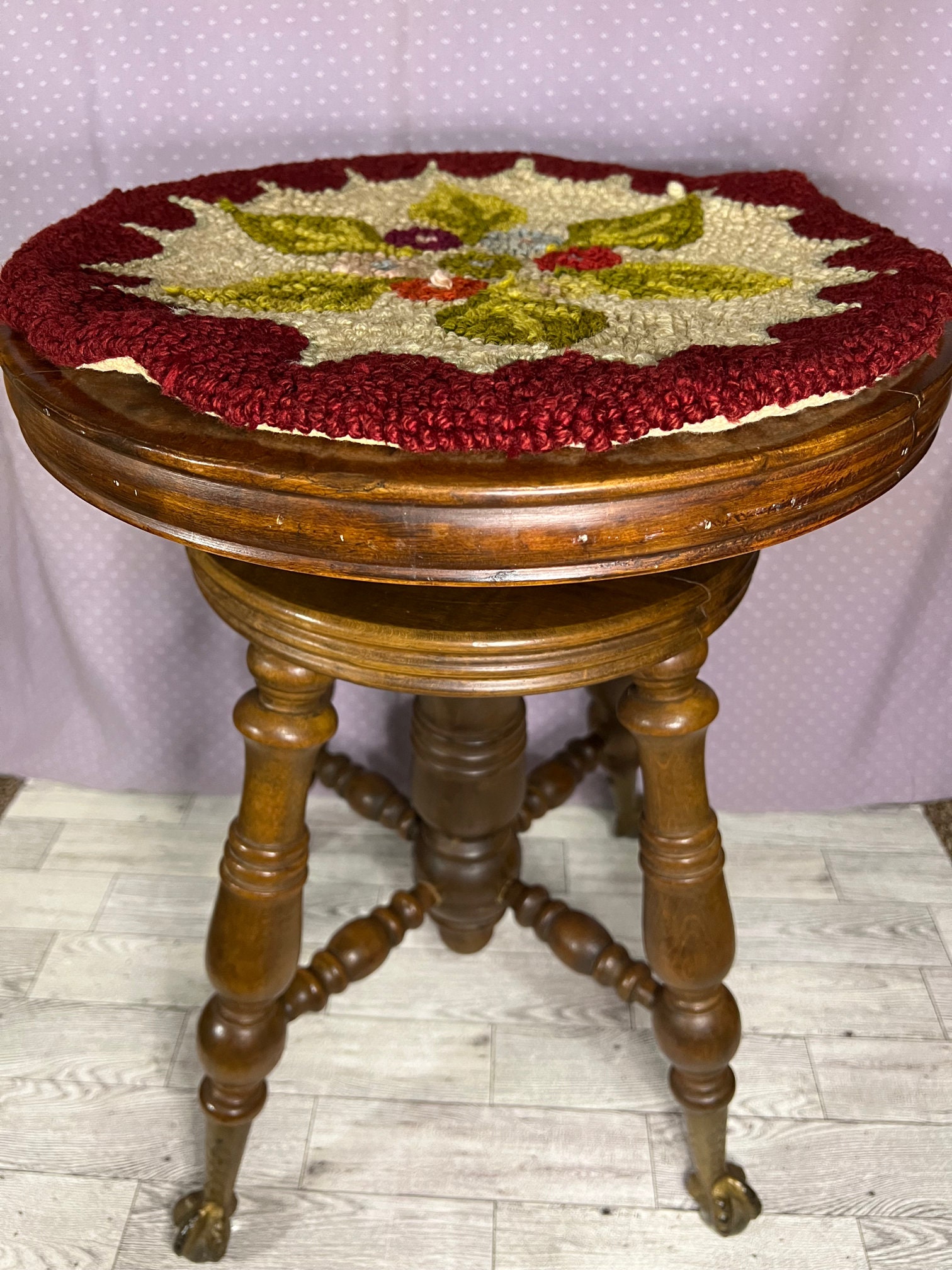 Antique Victorian Glass Ball and Claw Foot Piano Stool, Adjustable