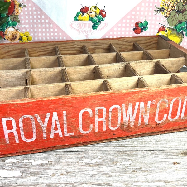 Vintage Royal Crown Cola Crate, Soda Pop Beverage Wood Box, Wall Display Shelf, Curio Miniatures Cabinet, Apothecary Cubby Shelves