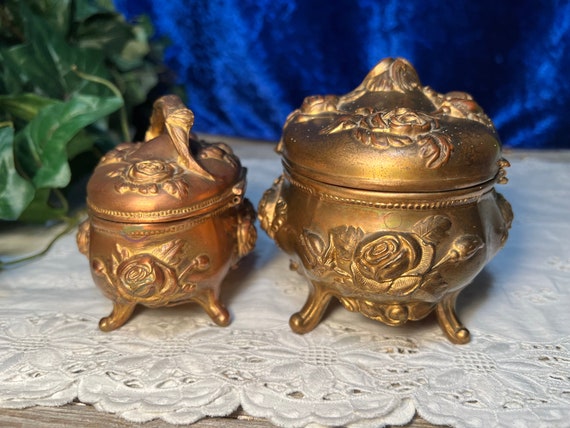 Antique Jewelry Box Casket, Set of 2, Gold Tone V… - image 4