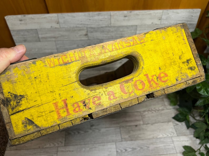 Vintage Wood Coca Cola Crate Yellow Coke Soda Pop Box Wooden Etsy