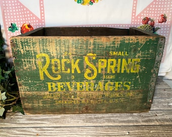 Vintage Rare 1939 Rock Spring Beverages Wood Crate, Country Farmhouse Man Cave Decor Storage, Decorative Advertising Box