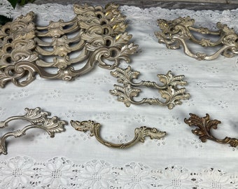 Vintage Antique Furniture Hardware, Cabinet Drawer Handles, Pulls, Architectural Salvage Metal Restoration Hardware, French Provincial