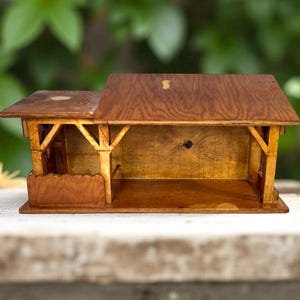 Vintage Handmade Wood Toy Stable, Child Nursery Kid Room Play, Rustic Country Farmhouse Decor, Christmas Manger