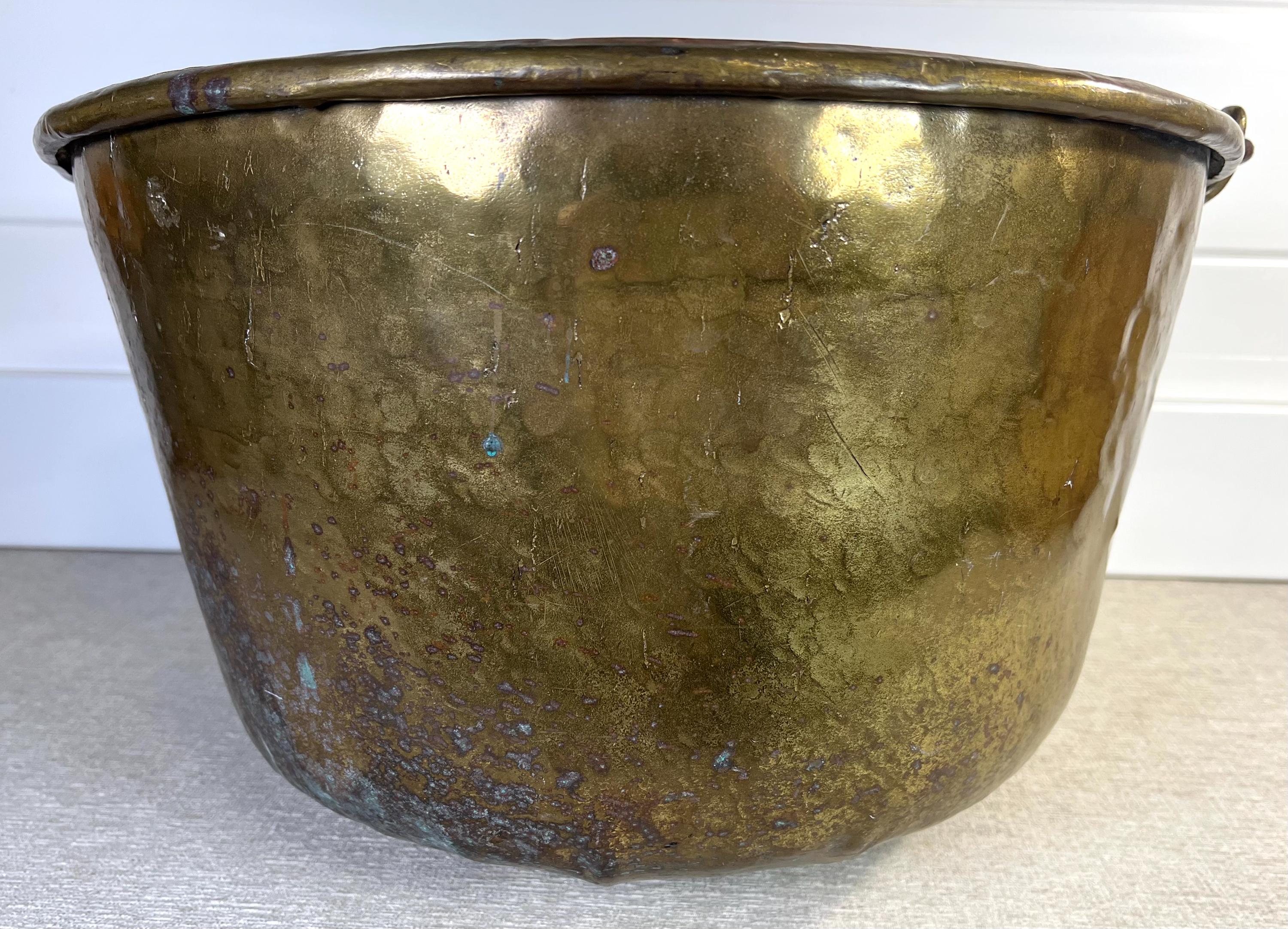 Antique 17” Hammered Brass Cauldron: Rustic Farmhouse Pot Kettle Decor ...