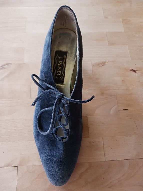 Ladies 1980s comfortable Navy Blue Suede Shoes - image 4
