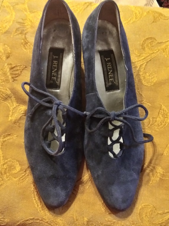 Ladies 1980s comfortable Navy Blue Suede Shoes - image 3