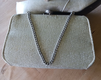 Vintage ladies silver shimmering evening clutch purse with chain handle