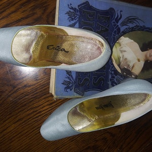 Satin, baby blue evening shoes