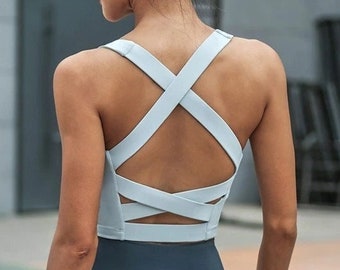 White Criss Cross Back Crop Tank Top | Running | Gym | Yoga | Pilates | Dance | Activewear | Athleisure | Dancewear | Exercise | Fitness