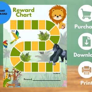 Belohnungstabelle für Kinder | Druckbares Verhaltensdiagramm | Tägliche Aufgabentabelle | Kinder-Routine-Sterne-Aufkleber-Diagramm | Zoo-Tiere-Diagramm | Geburtstagsspiele