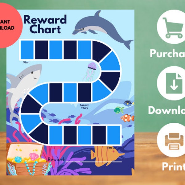 Kids Reward Chart | Printable Behavior Chart | Daily Chore Chart | Kids Routine Stars Sticker Chart | Sea Chart | Birthday Games | Ocean