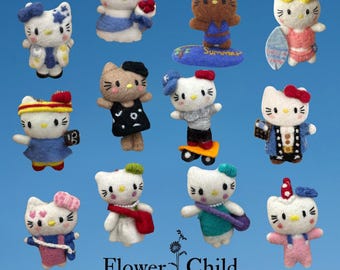 Handmade Kawaii Hello Kitty Keychain, Nepal Wool Felt Bag Charm, Retro Coquette Purse Accessory, Cute Aesthetic Y2K Gift for Her