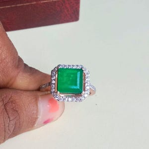 Natural Emerald ring, Green Emerald Square Ring,Emerald Stacking Ring,Vintage Emerald Ring,925 Silver May Birthstone Ring,Gift For Christmas