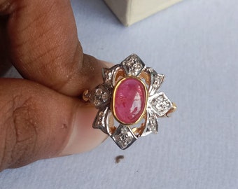 925 Solid Sterling Silver Ring, Natural Glass Filling Ruby Gemstone, Handmade Silver Ring,Designer Ring, Birthday Gift, Promise Ring