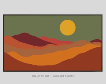 Samsung Frame Tv Art, Abstract Landscape Scenery, Mid Century Modern Art, Minimal Boho Decor, Terracotta Mountains and Sun, Digital Download