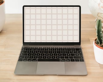 Neutral Gingham Laptop Wallpaper, Beige Minimalist MacBook Background, Abstract Computer Homescreen, Modern Checkered Design, Digital Art