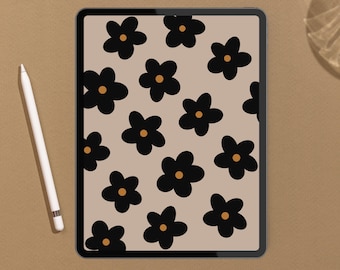 Black Daisy iPad Wallpaper, Aesthetic Tablet Backgrounds, Modern Minimal Floral Design, iPad Pro Lockscreen, Abstract Boho Digital Download