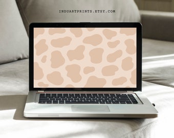 Neutral Cow Print Laptop Wallpaper, Cute MacBook Background, Boho Aesthetic Abstract Art, Modern Beige Patterns Lockscreen, Digital Design
