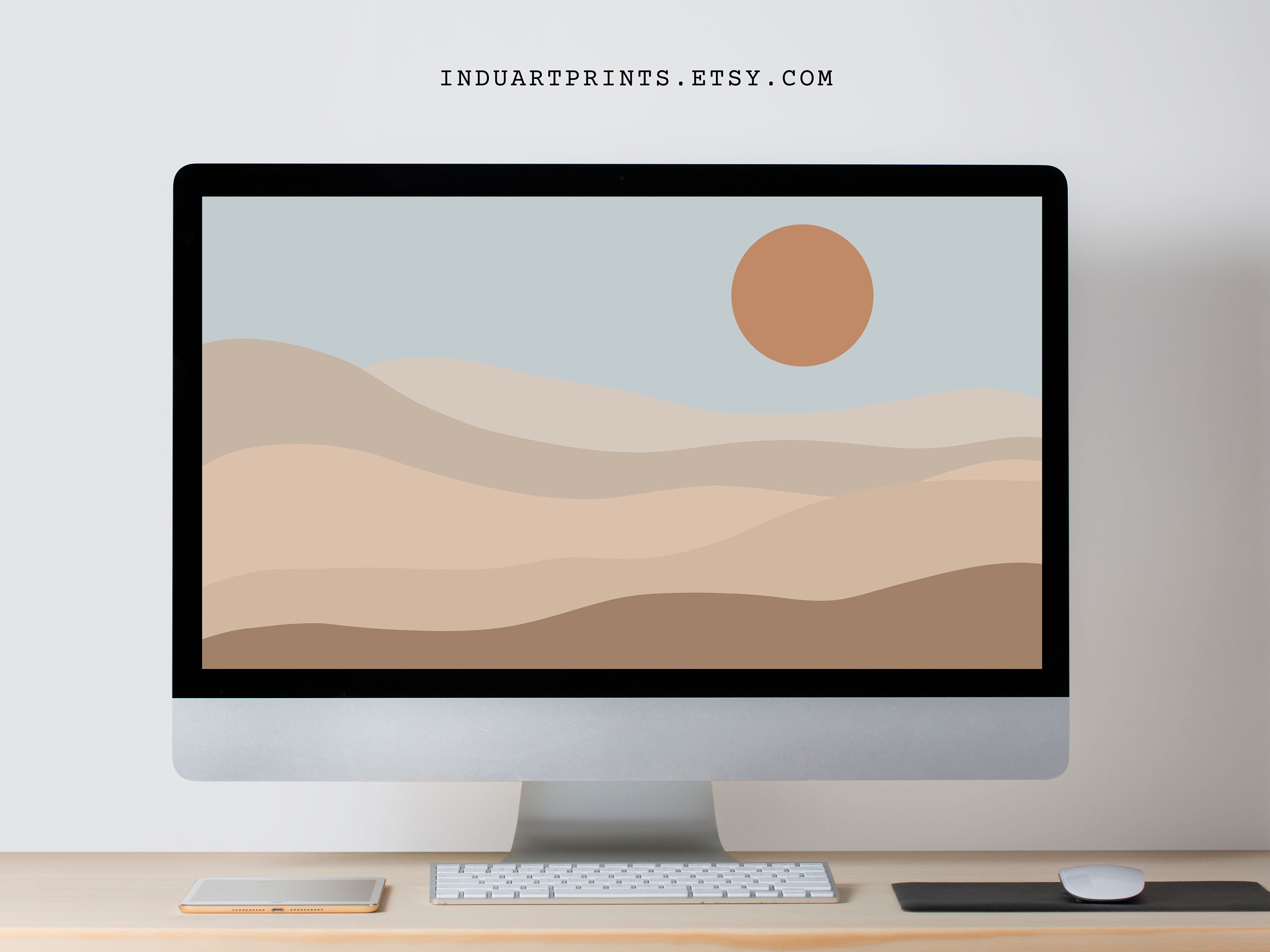 Boho Landscape Desktop Wallpaper, Neutral Aesthetic Desert Background ...