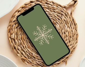 Christmas Snowflake Phone Wallpaper, Aesthetic iPhone Background, Festive Holiday Lockscreen, Minimal Android Homescreen, Winter Art Designs