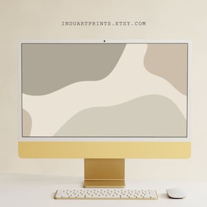 Warm Neutral Desktop Wallpaper, Modern Minimalist Background, Boho Aesthetic Sage Green Design, Abstract Blob, iMac PC Wallpaper, Digital