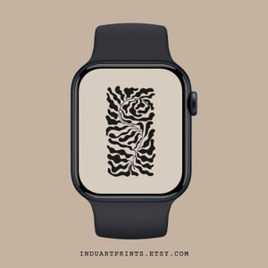 Könnte beinhalten: Ein schwarzes Apple Watch-Zifferblatt mit einem abstrakten Design in Schwarzweiß.