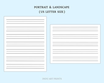 Handwriting Practice Paper Printable, Kids Writing Sheet, Kindergarten  Lined Page, Portrait and Landscape, US Letter Size DIGITAL DOWNLOAD 