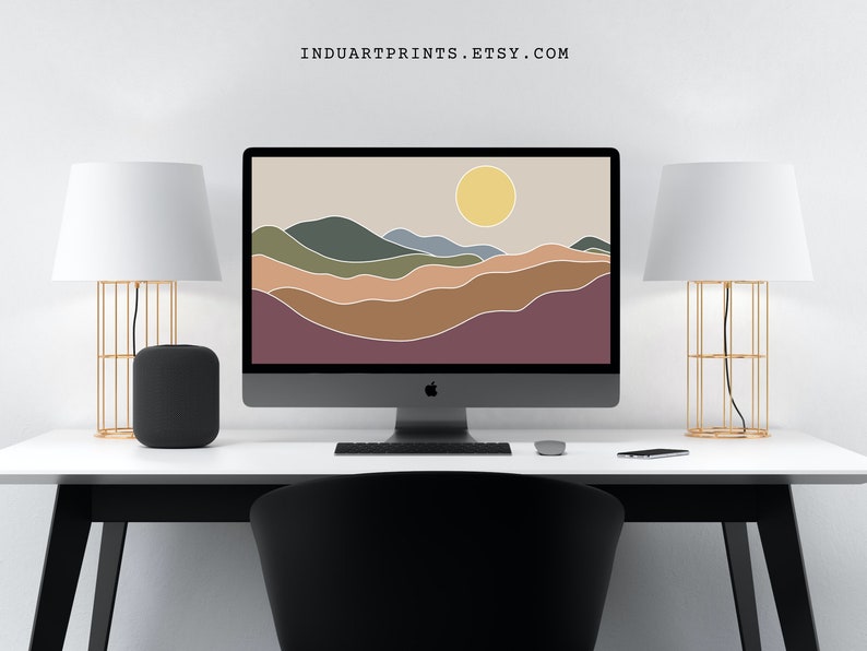 Aesthetic Landscape Desktop Wallpaper, Neutral Boho Imac Background ...