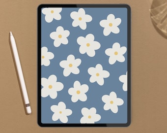 White Daisy iPad Wallpaper, Aesthetic Tablet Backgrounds, Modern Minimal Floral Design, iPad Pro Lockscreen, Abstract Boho Digital Download
