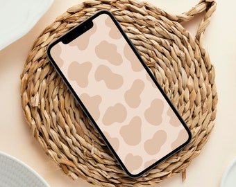 Neutral Cow Print Phone Wallpaper, Boho Aesthetic iPhone Background, Modern Minimalist Cow Spots, iOS Android Homescreen, Abstract Digital