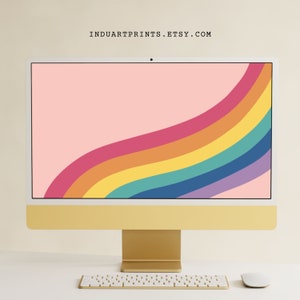 Rainbow Desktop Wallpaper, Modern Minimal iMac Backgrounds, Unique Computer Lockscreen, Windows Homescreen Design, Colorful Digital Download