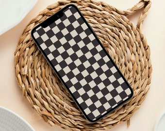 Checkered Phone Wallpaper, Buffalo Checks iPhone Background, Black Plaid Art, Geometric Pattern, Abstract Square Grids Lockscreen, Digital