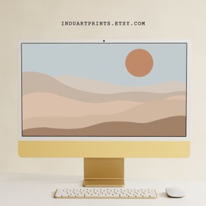 Boho Landscape Desktop Wallpaper, Neutral Aesthetic Desert Background, Abstract Computer Screen Art , Modern Minimalist Wallpaper, Digital