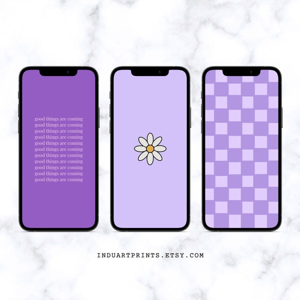 Set of 3 Purple Phone Wallpaper, iPhone Backgrounds, Android Wallpaper, Aesthetic Designs, Lavender Lilac Pastel Shades, Instant Downloads