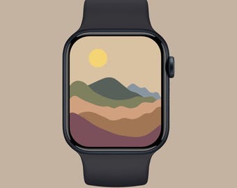 Aesthetic Landscape Smartwatch Wallpaper, Neutral Apple Watch Face  Background, Modern Minimal Design, Boho Screensaver, Sun and Mountains