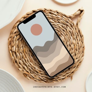 Boho Landscape Phone Wallpaper, Neutral Aesthetic Desert Background, Abstract Mobile Screen Art, Modern Minimalist Design, Warm Tone Digital