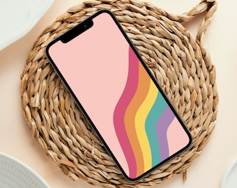Rainbow iPhone Wallpaper, Abstract Phone Lockscreen, Colorful Mobile Background, Trendy Minimal Homescreen, Aesthetic Art, Digital Download