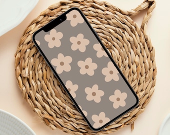 Aesthetic Daisy Phone Wallpaper, Neutral Boho iPhone Background, Floral Minimal Art, Abstract Modern Designs, Warm Tone, Digital Download