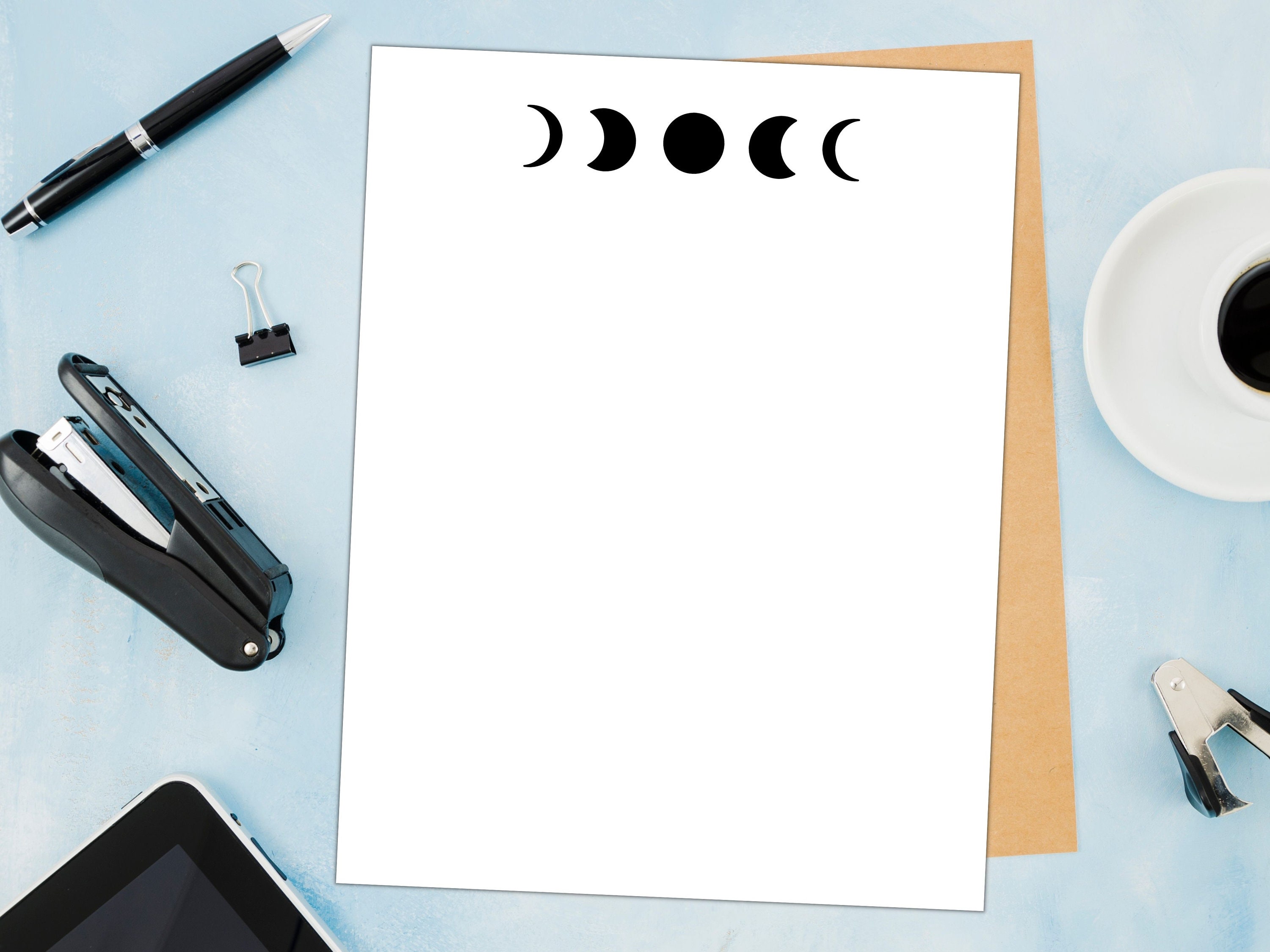 Moon Phases Printable Stationery, Letter Writing Papers, Minimal ...