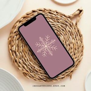Christmas Snowflake Phone Wallpaper, Winter Aesthetic iPhone Background, Festive Holiday Lockscreen, Minimal Android Homescreen, Digital