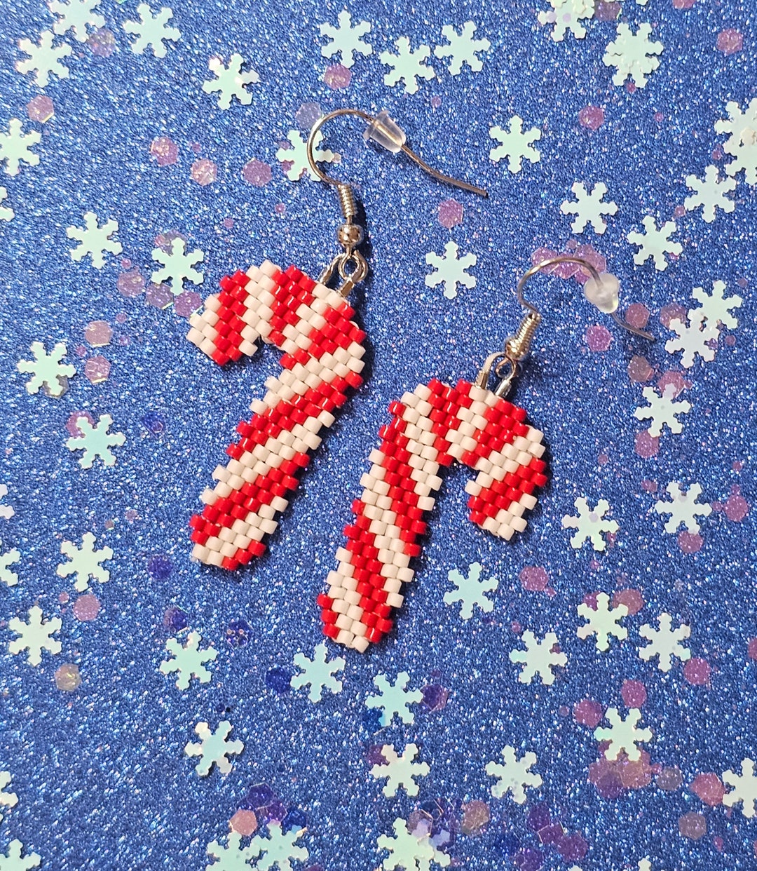 Candy Cane Earrings With Miyuki Delica Seed Beads Festive Etsy