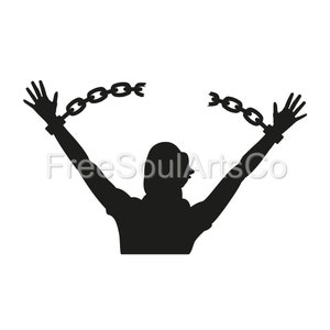 Hands breaking chains Svg. Woman with raised hands and broken chain Svg. Broken chain clipart. Broken chain cut file. svg png dxf jpg