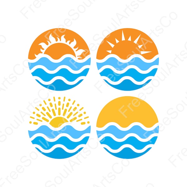 Sea and Sun Svg. Sea Waves Svg. Ocean Waves Svg. Sun Svg Bundle. Sunset Svg. Sunrise Svg. Sun Sea Clipart. Cut files. svg png dxf jpg