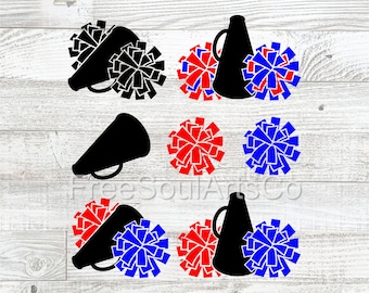 Pom Pom Svg. Cheerleader Cheer Pom Pom Megaphone Svg. Sports Girl Cheer Sports Svg. Cheer mom svg. Pom Pom clipart. Cut files. svg png dxf