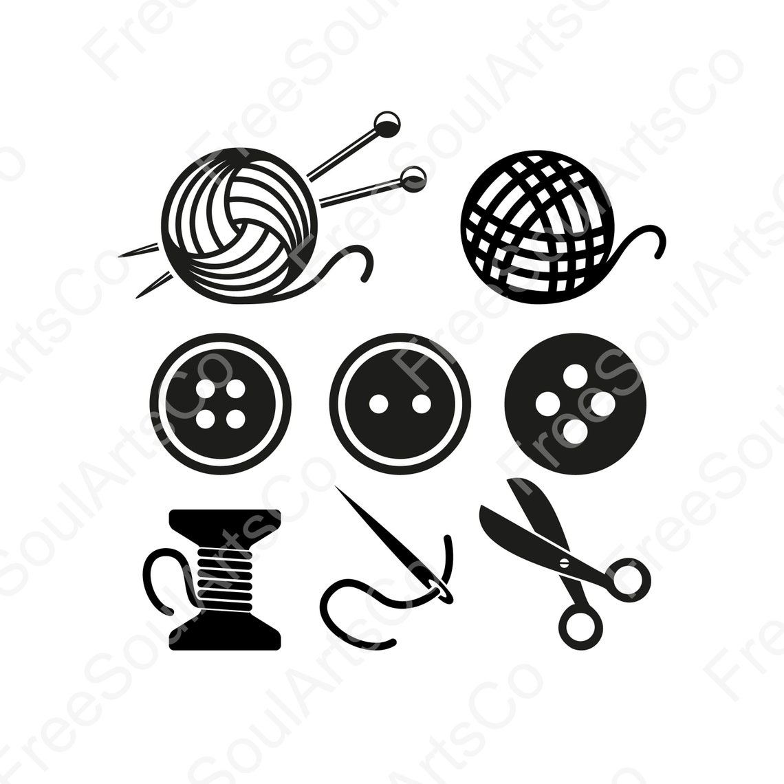 Sewing Svg. Knitting Svg. Sewing Needle Yarn Ball Button Scissors Svg ...