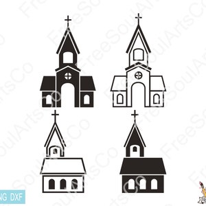 Church Svg. Religious Clipart. Church Building Clipart. Christian Svg Cut files. Silhouette, Outline. svg png dxf