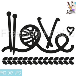 Strick-Svg. Liebe stricken SVG. Gehäkelt svg. Liebe gehäkelt. Wollknäuel Stricken Häkelnadel Liebe Clipart. Datei für Cricut, Silhouette