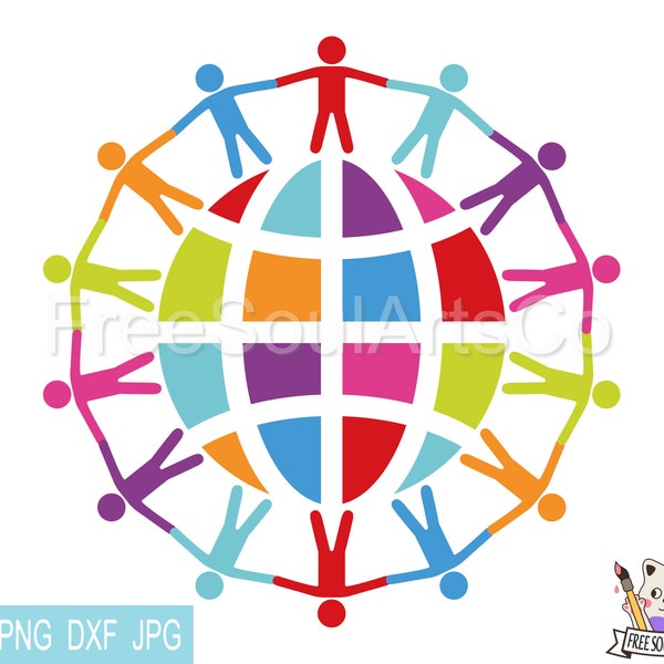 People Around the World Svg. Peace Friendship Svg. Children of the Earth. Earth Globe Svg. Earth Globe clipart. Cut file. svg png dxf jpg