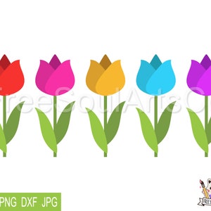 Tulp Svg-bundel. Lentebloem Tulp Svg. Tulp Bloemen Svg. Bloemen Svg Clipart. Kleurrijke Tulpen Png. Bestanden knippen voor Cricut, silhouet.